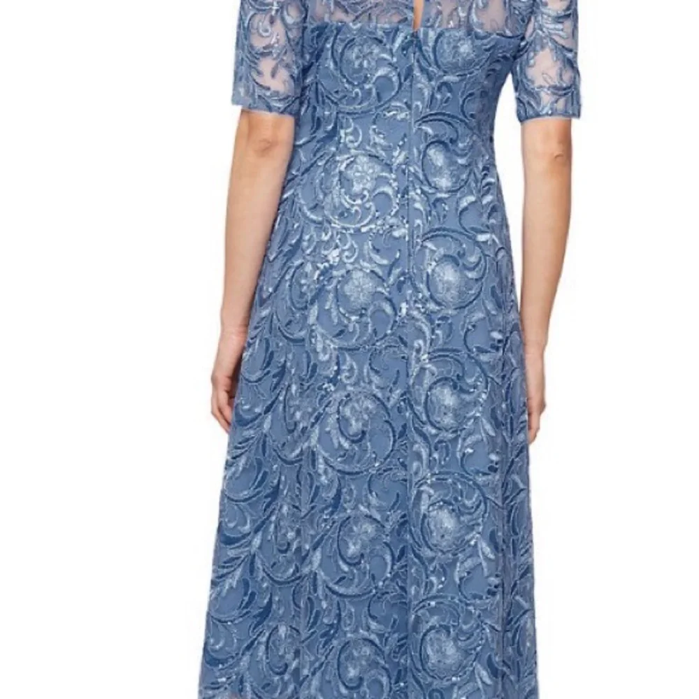 Alex Evenings Dusty Blue Embroidered Lace Midi Dress - Picture 2 of 3